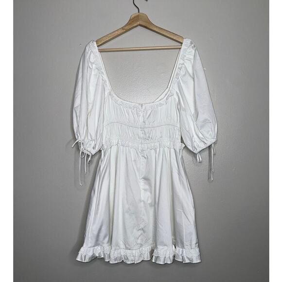 denim mini dress white Ivory Button Down Denim Mini Dress with Belt